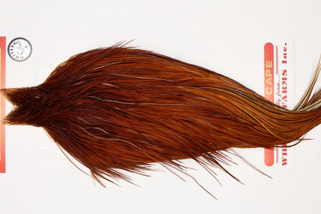 WSGC-7081A Whiting Dry Fly Hackle, Farms Silver Grade Cape Brown Ties Sizes 10-20