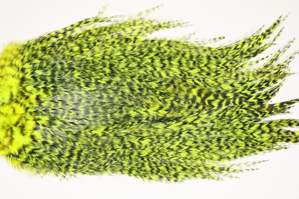 7518 Coq De Leon Dry Fly Hackle, Bronze Grade Saddle Yellow Chartreuse