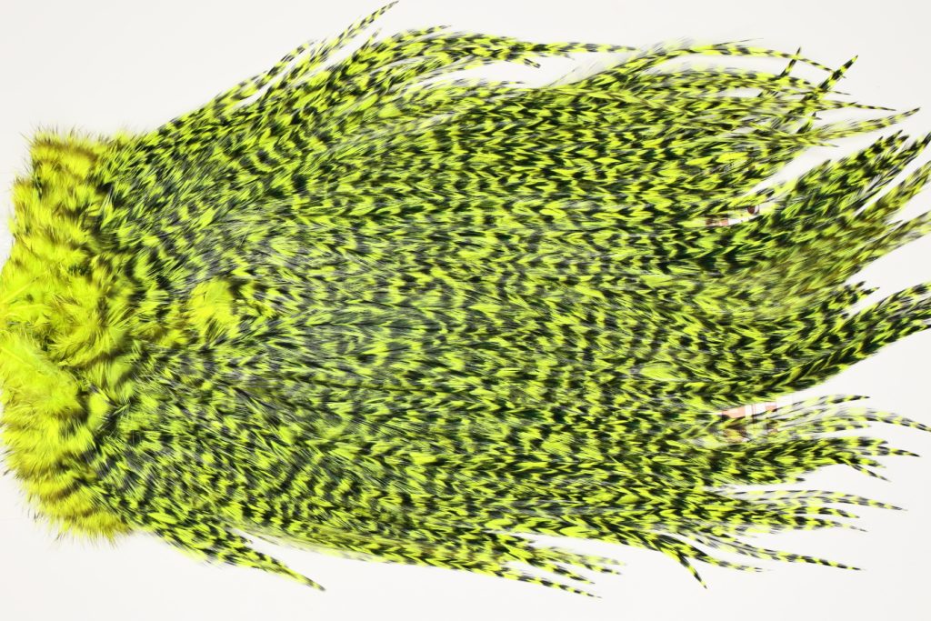 7524 Coq De Leon Dry Fly Hackle, Bronze Grade Saddle Yellow Chartreuse