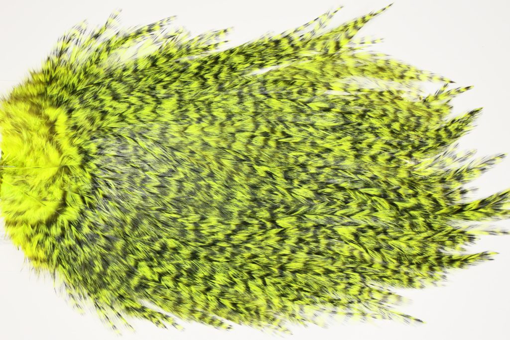 7525 Coq De Leon Dry Fly Hackle, Bronze Grade Saddle Yellow Chartreuse