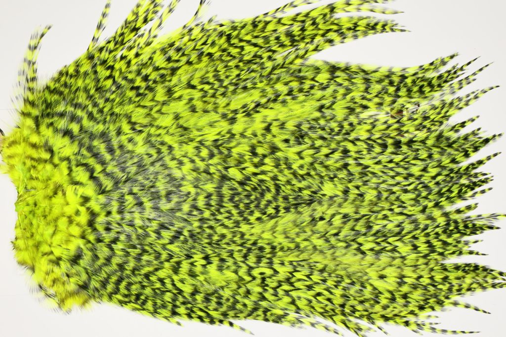 7533 Coq De Leon Dry Fly Hackle, Bronze Grade Saddle Yellow Chartreuse