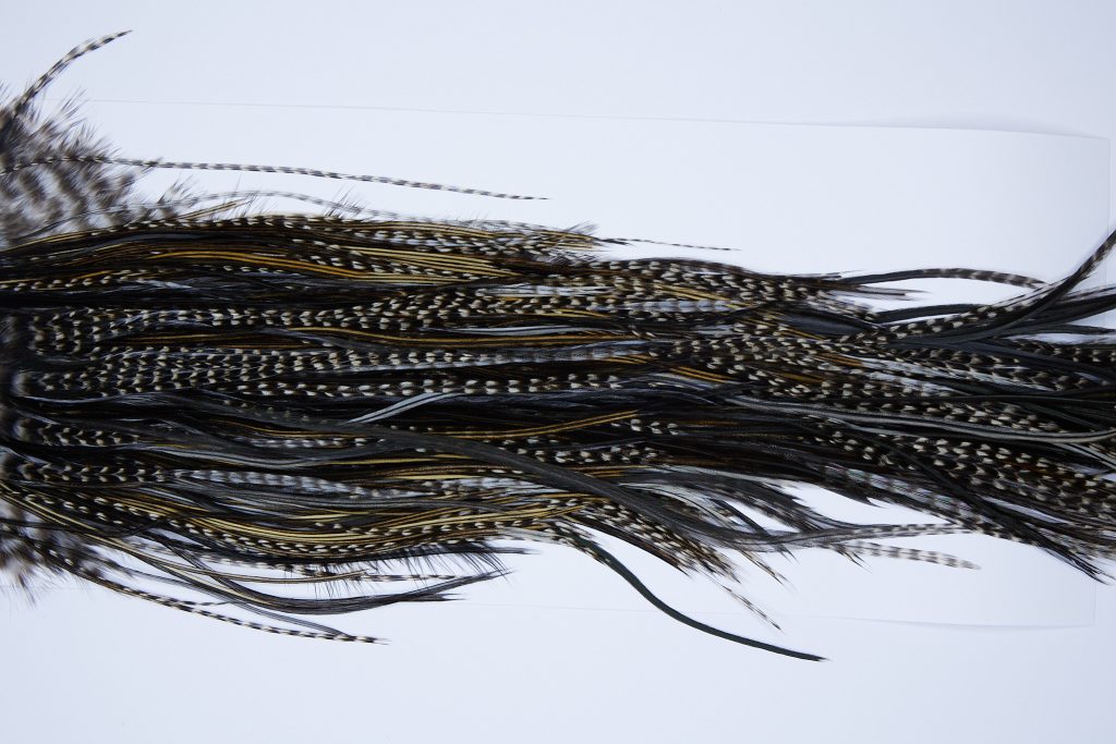 9039 - JimsFlyCo Dry Fly Hackle, Grizzly Variant #2 Grade Rooster Saddle, Ties Sizes 12-14