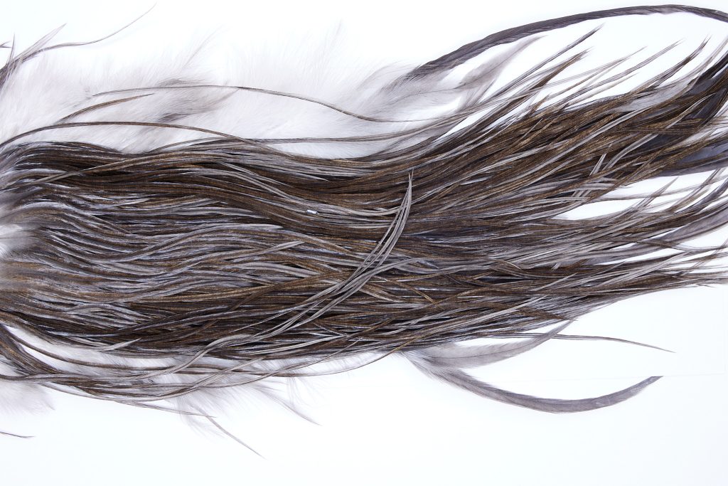 199 - JimsFlyCo Dry Fly Hackle, Dark Dun #2 Grade Rooster Saddle, Ties Sizes 12-14