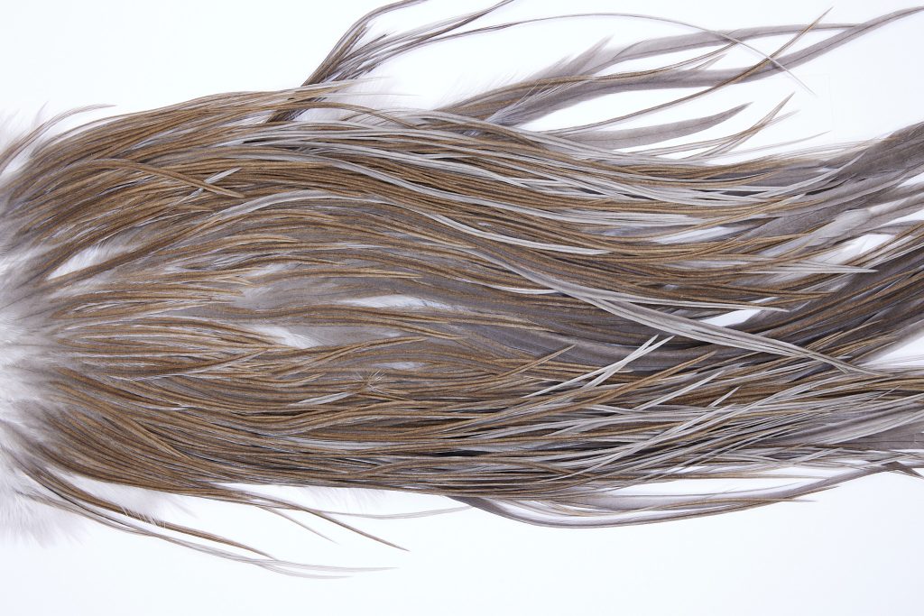 201 - JimsFlyCo Dry Fly Hackle, Dark Dun #2 Grade Rooster Saddle, Ties Sizes 12-14