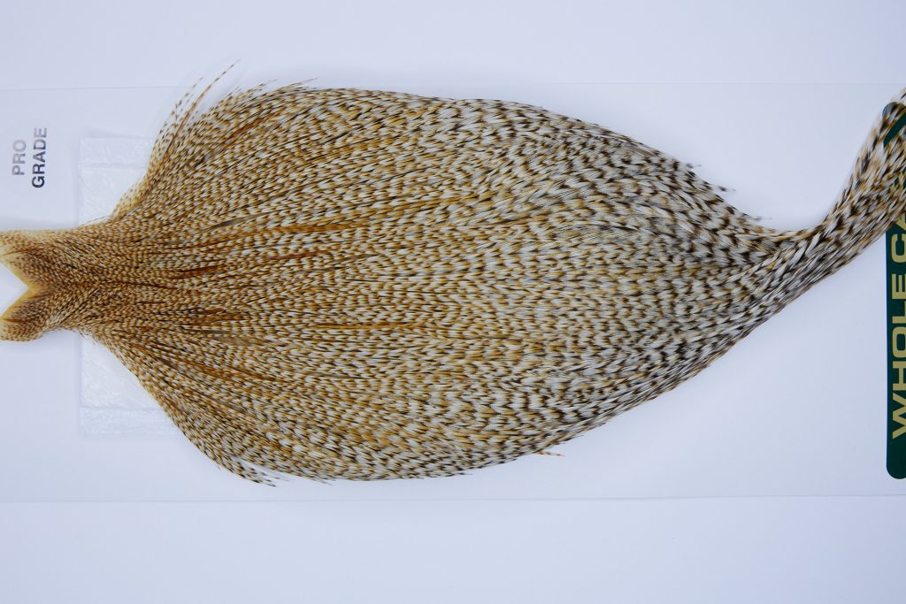 502 - Hebert Dry Fly Hackle, Medium Barred Ginger Pro Grade Rooster Cape, Ties Sizes 10-20