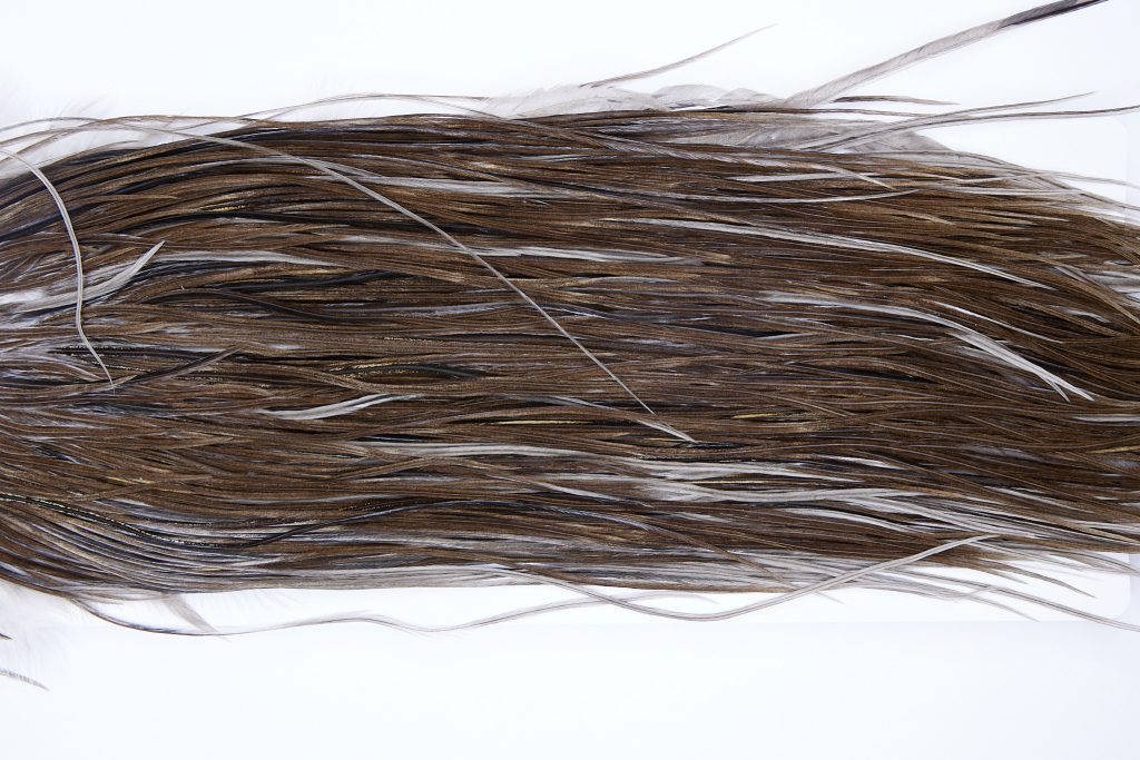 594 - Hebert Dry Fly Hackle, Dark Grey Dun Pro Grade Rooster Saddle, Ties Sizes 12-16