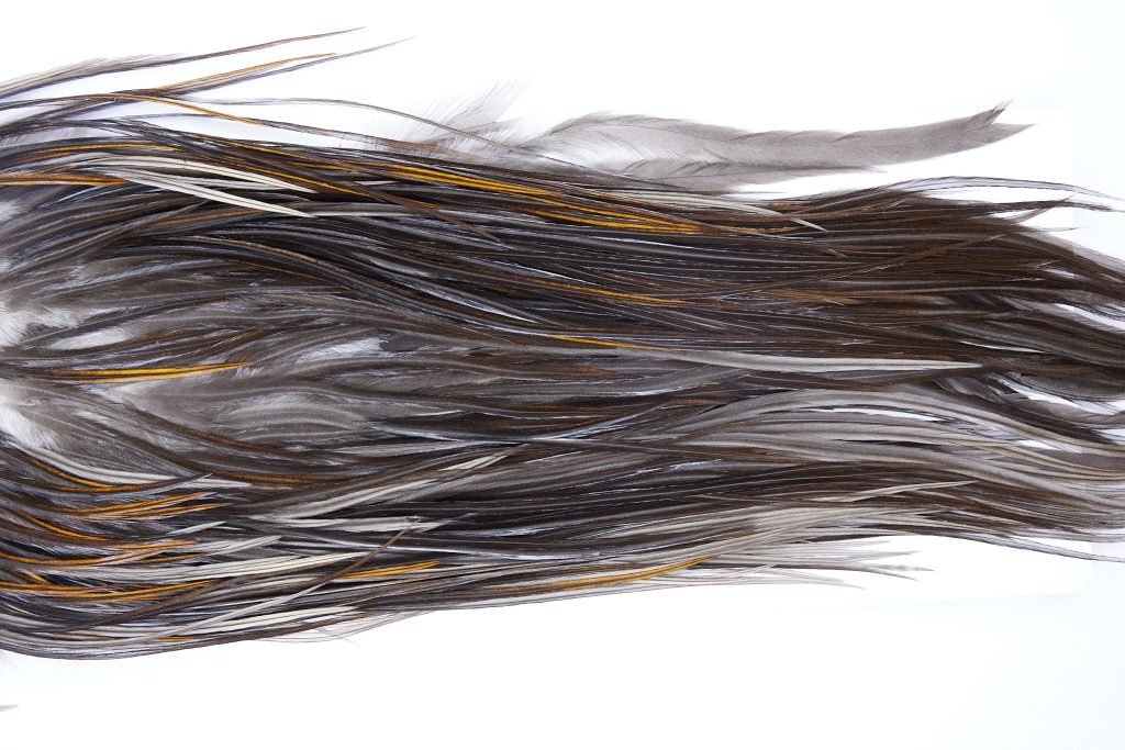 604 - Hebert Dry Fly Hackle, Dark Grey Dun Pro Grade Rooster Saddle, Ties Sizes 12-14