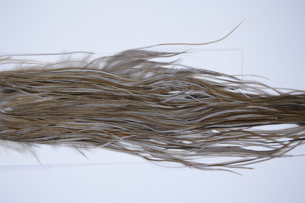 9349 - JimsFlyCo Dry Fly Hackle, Medium Dun #1 Grade Rooster Saddle, Ties Sizes 14-16