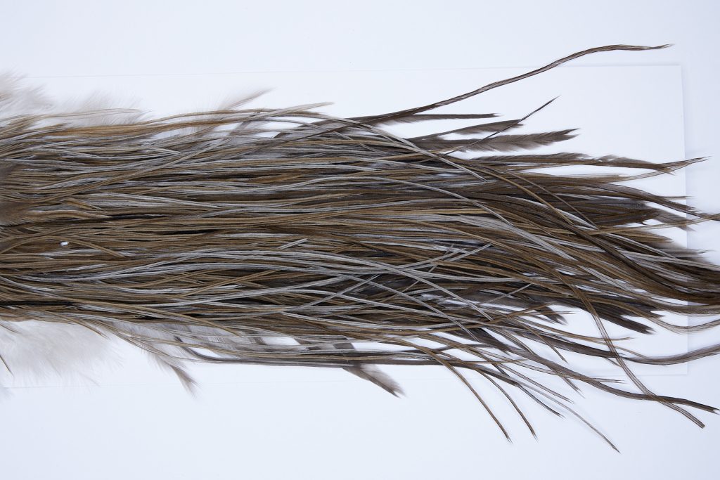 9355 - JimsFlyCo Dry Fly Hackle, Medium Dun #1 Grade Rooster Saddle, Ties Sizes 14-16