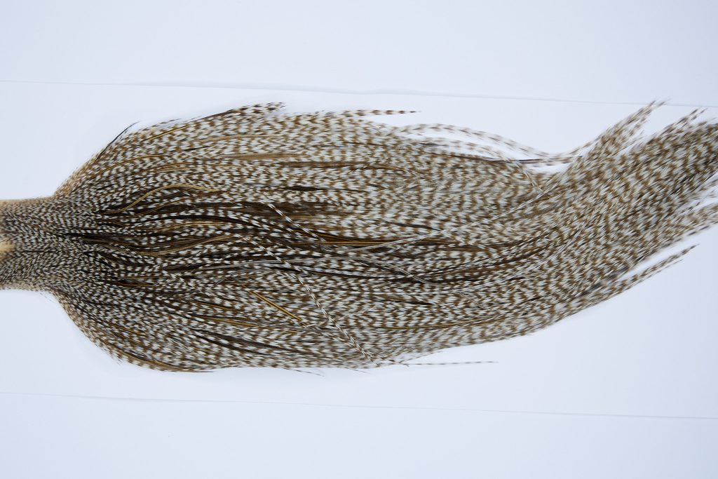 9381-JimsFlyCo Dry Fly Hackle, Grizzly Dun Variant Rhodium Grade Rooster Cape, Ties Sizes 10-24