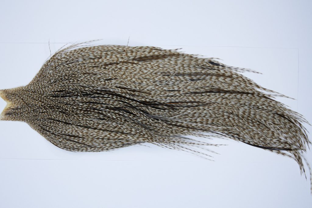 9383-JimsFlyCo Dry Fly Hackle, Grizzly Dun Variant Rhodium Grade Rooster Cape, Ties Sizes 10-24