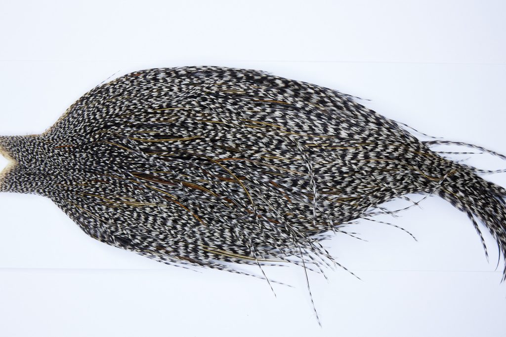 9905 - JimsFlyCo Dry Fly Hackle, Grizzly Variant Rhodium Grade Rooster Cape, Ties Sizes 10-20