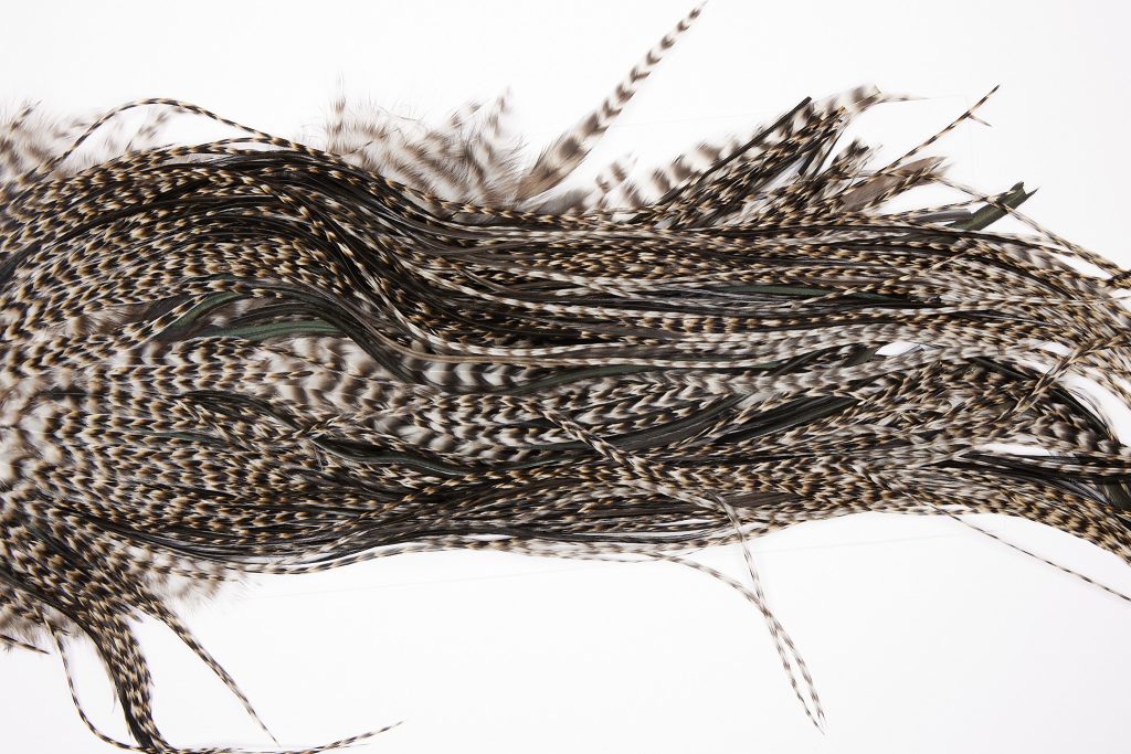 5 - JimsFlyCo Dry Fly Hackle, Grizzly Variant #2 Grade Rooster Saddle, Ties Sizes 12-14