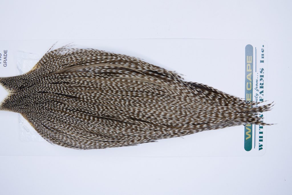 708 - Hebert Dry Fly Hackle, Dun Grizzly Pro Grade Rooster Cape, Ties Sizes 16-20