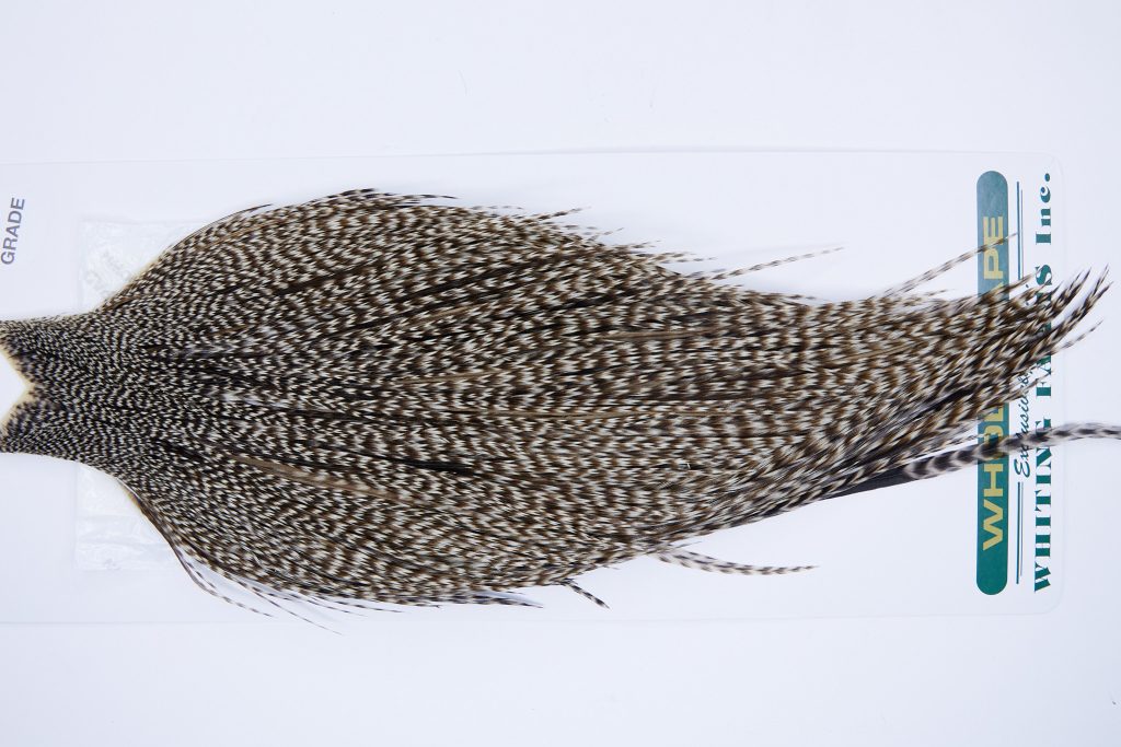 711 - Hebert Dry Fly Hackle, Dun Grizzly Pro Grade Rooster Cape, Ties Sizes 16-22