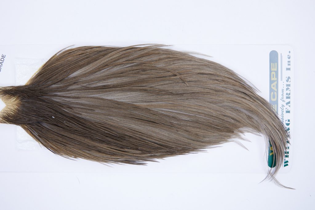 716 - Hebert Dry Fly Hackle, Brown Grey Dun Pro Grade Rooster Cape, Ties Sizes 12-22