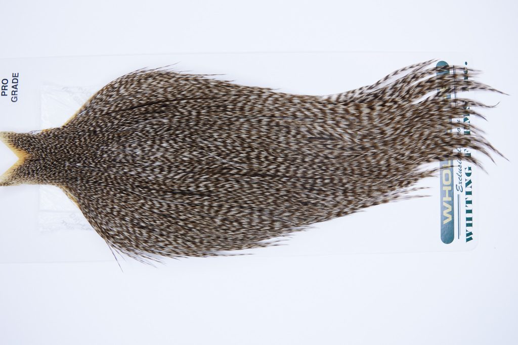 726 - Hebert Dry Fly Hackle, Dun Grizzly Pro Grade Rooster Cape, Ties Sizes 14-24