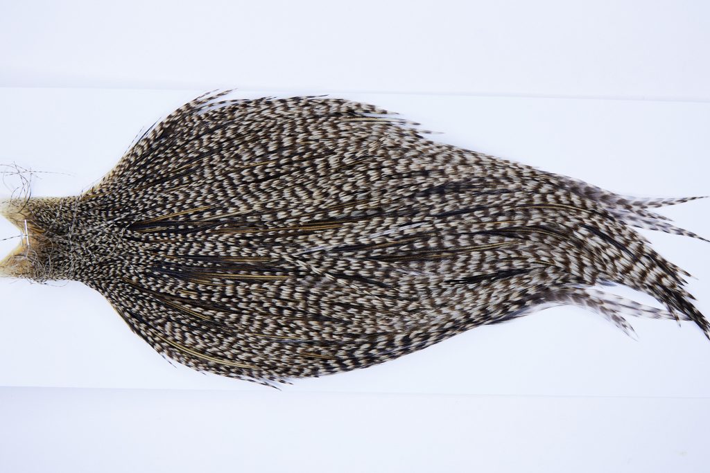 9909 - JimsFlyCo Dry Fly Hackle, Grizzly Variant #2 Grade Rooster Cape, Ties Sizes 10-18