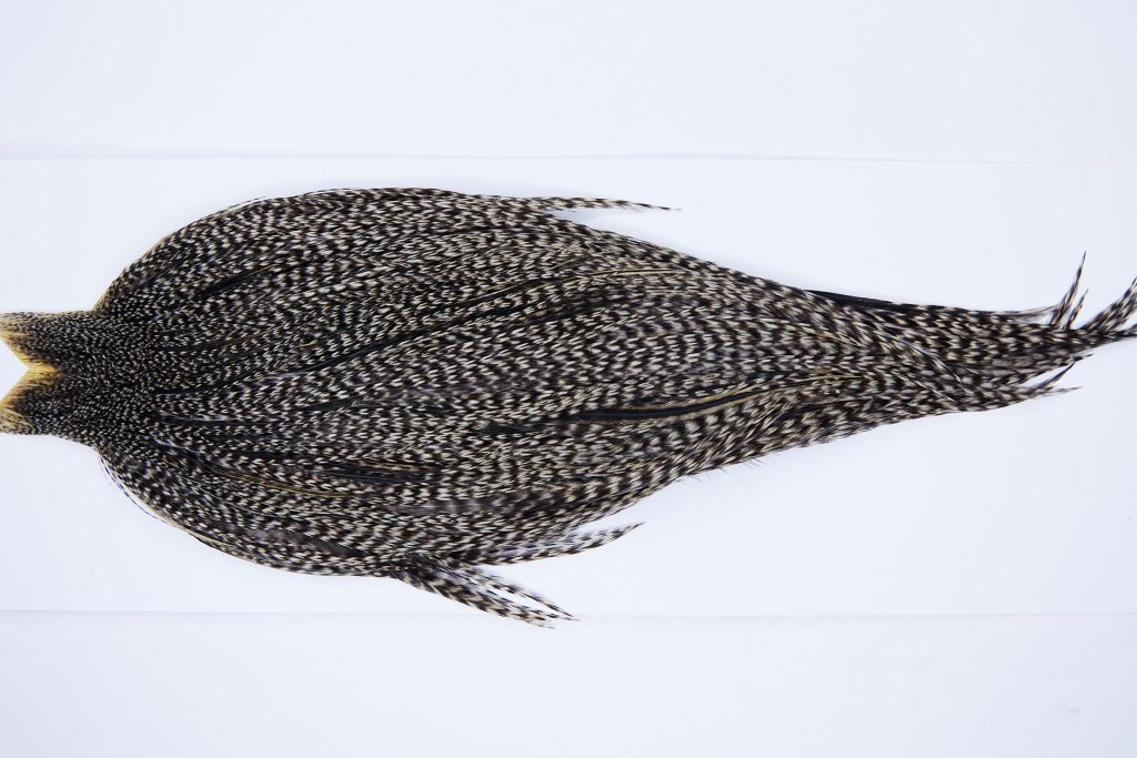 9916 - JimsFlyCo Dry Fly Hackle, Grizzly Variant #2 Grade Rooster Cape, Ties Sizes 10-18