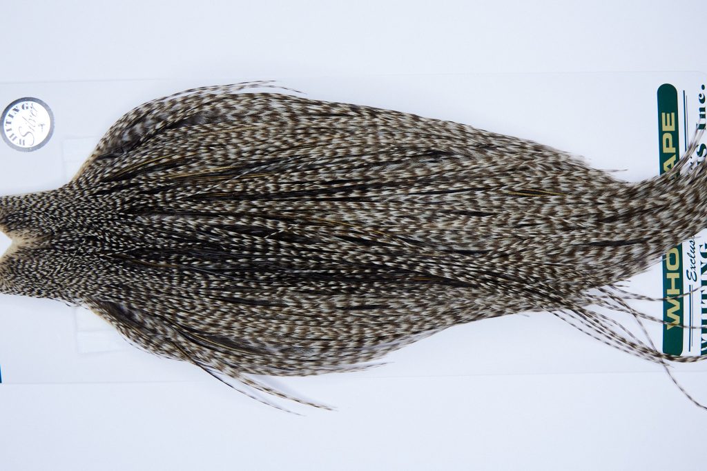 1032 Hebert Dry Fly Hackle, Silver Grade Rooster Cape Dun Grizzly Ties Sizes 10-24