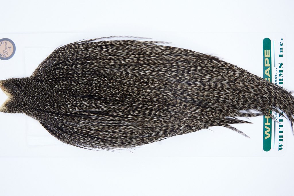 1086 Hebert Dry Fly Hackle, Bronze Grade Rooster Cape Grizzly Variant Ties Sizes 12-24