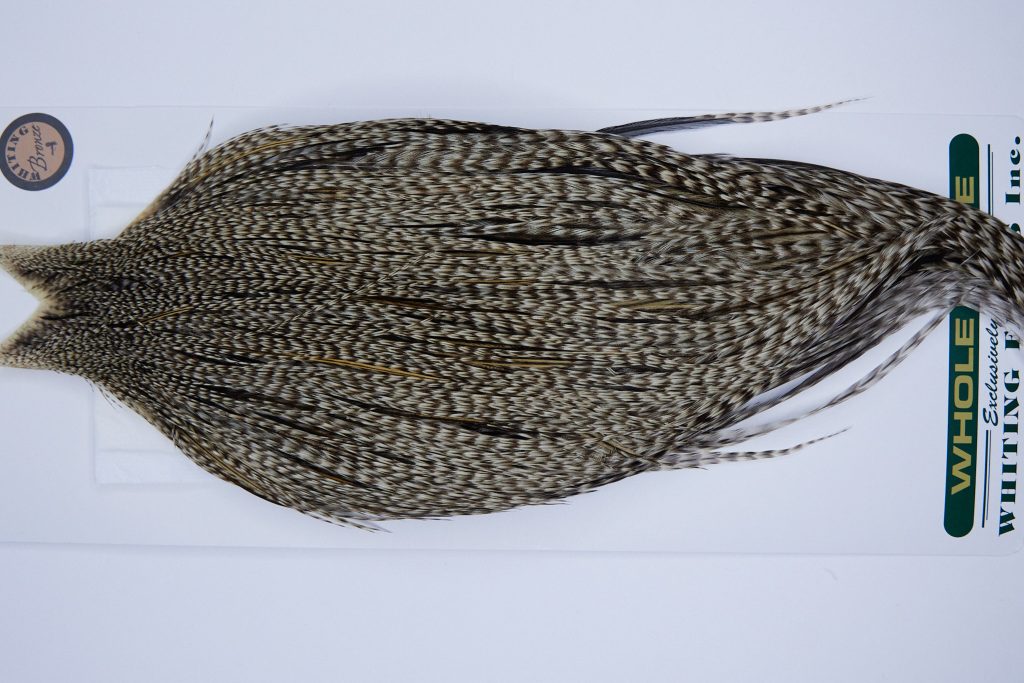 1087 Hebert Dry Fly Hackle, Bronze Grade Rooster Cape Grizzly Variant Ties Sizes 10-22