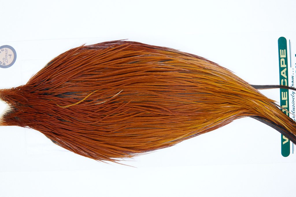 1130 Hebert Dry Fly Hackle, Bronze Grade Rooster Cape Medium Brown Ties Sizes 8-22