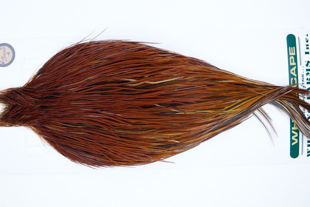 1132 Hebert Dry Fly Hackle, Bronze Grade Rooster Cape Medium Brown Ties Sizes 10-24