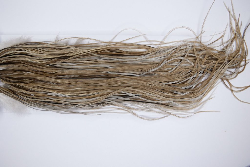 1327 Hebert Dry Fly Hackle, Silver Grade Rooster Saddle Medium Brown Dun Ties Sizes 14-16