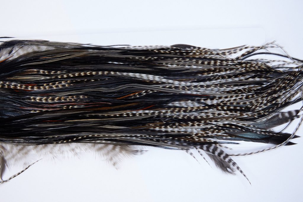 1352 Hebert Dry Fly Hackle, Bronze Grade Rooster Saddle Variant Ties Sizes 12-14