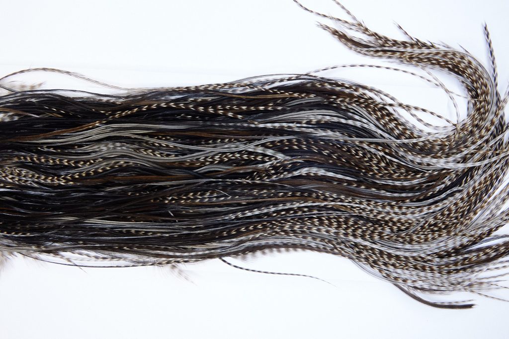 1356 Hebert Dry Fly Hackle, Bronze Grade Rooster Saddle Variant Ties Sizes 14-16