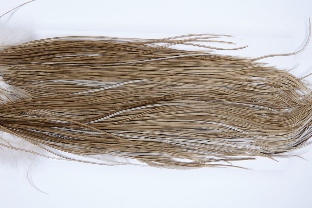 1374 Hebert Dry Fly Hackle, Bronze Grade Rooster Saddle Medium Brown Dun Ties Sizes 14-16