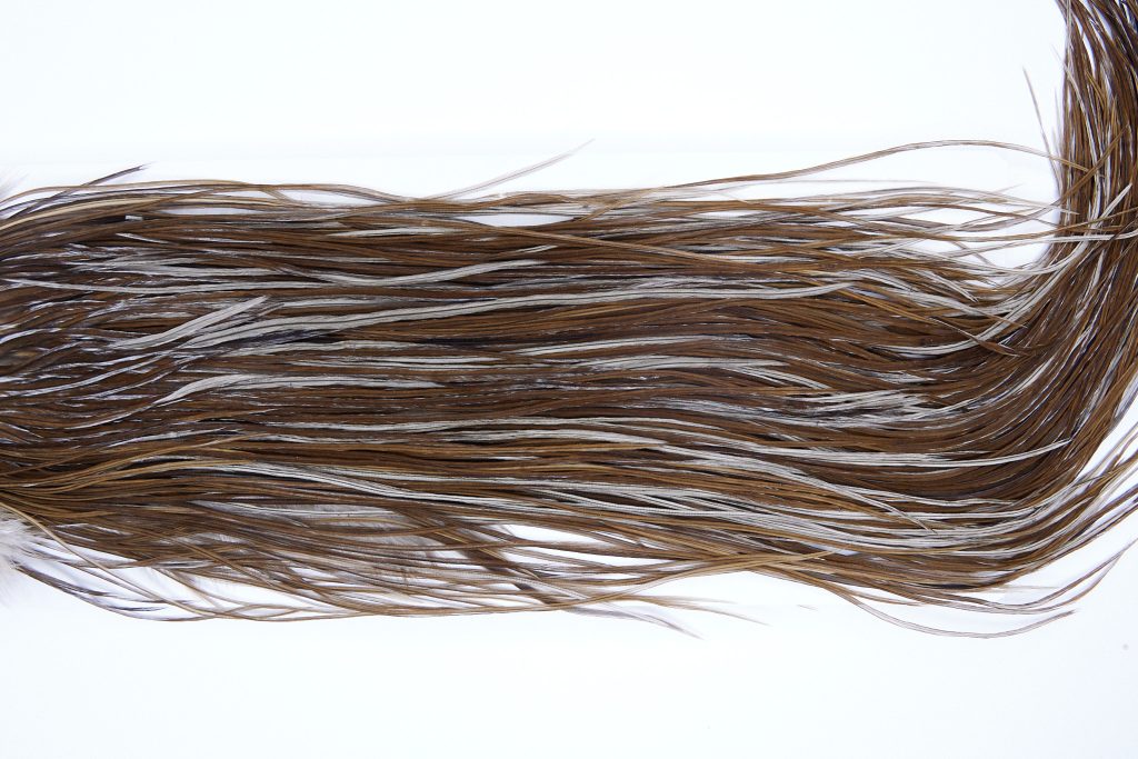 1380 Hebert Dry Fly Hackle, Bronze Grade Rooster Saddle Dark Brown Dun Ties Sizes 14-16