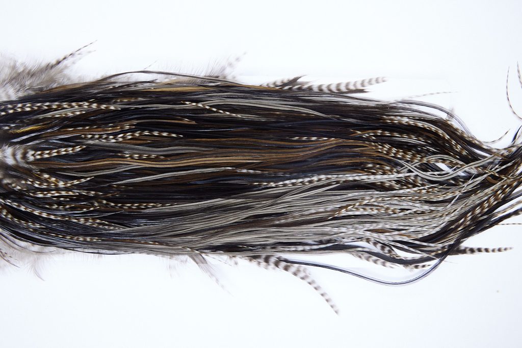 1398 Hebert Dry Fly Hackle, Pro Grade Rooster Saddle Dun Grizzly Ties Sizes 12-14