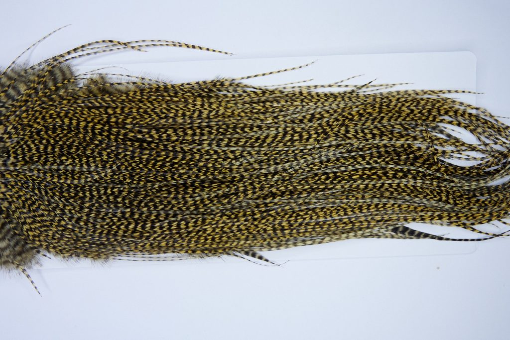 1686 Whiting Dry Fly Hackle, Pro Grade Midge Saddle Grizzly Golden Straw Ties Sizes 16-18