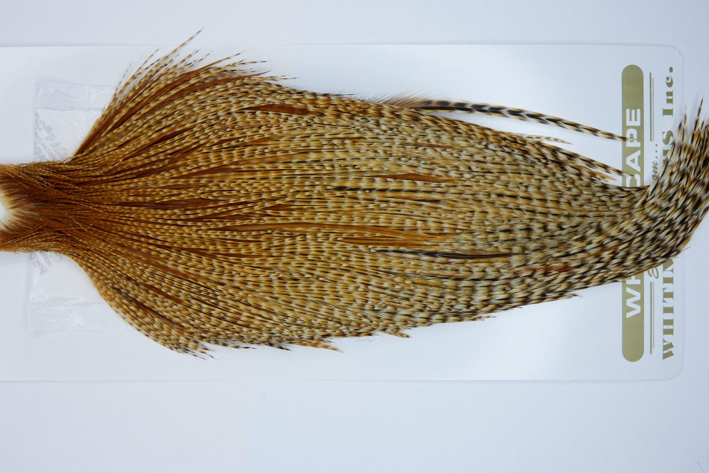 1698 Heritage Dry Fly Hackle, 1 Grade Rooster Cape Barred Ginger Ties Size 10-22