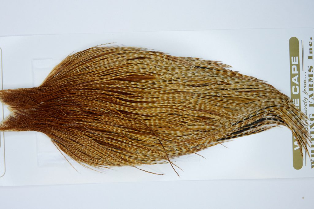 1744 Heritage Dry Fly Hackle, 2 Grade Rooster Cape Barred Ginger Ties Size 10-22