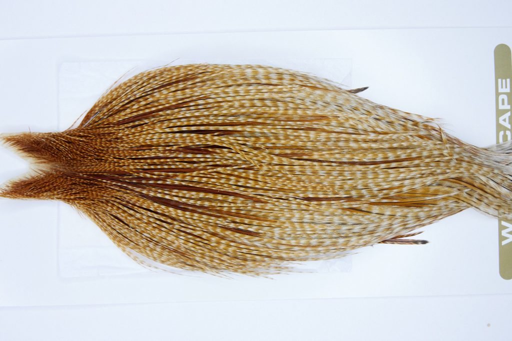 1753 Heritage Dry Fly Hackle, 2 Grade Rooster Cape Barred Ginger Ties Size 10-22