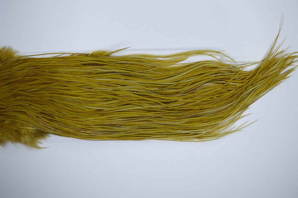 3261 Whiting Dry Fly Hackle, Bronze Grade Rooster Saddle Golden Olive Ties Size 14-16