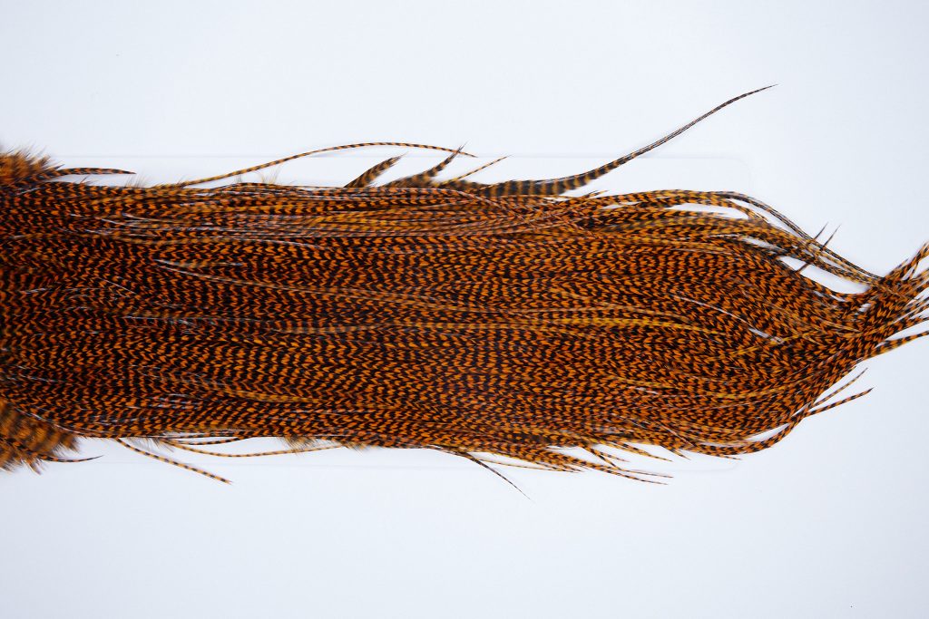 3272 Whiting Dry Fly Hackle, Bronze Grade Rooster Saddle Grizzly Burnt Orange Ties Size 14-16