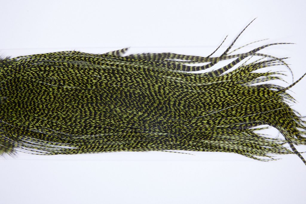 3276 Whiting Dry Fly Hackle, Bronze Grade Rooster Saddle Grizzly Olive Ties Size 14-16