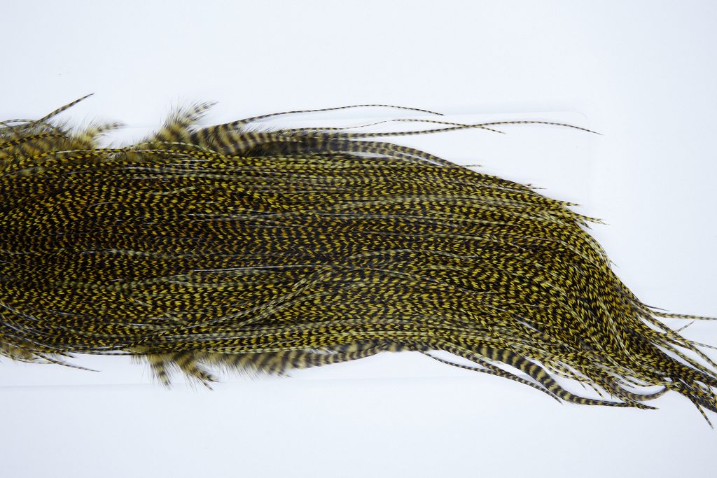 3292 Whiting Dry Fly Hackle, Bronze Grade Rooster Saddle Grizzly Golden Olive Ties Size 14-18