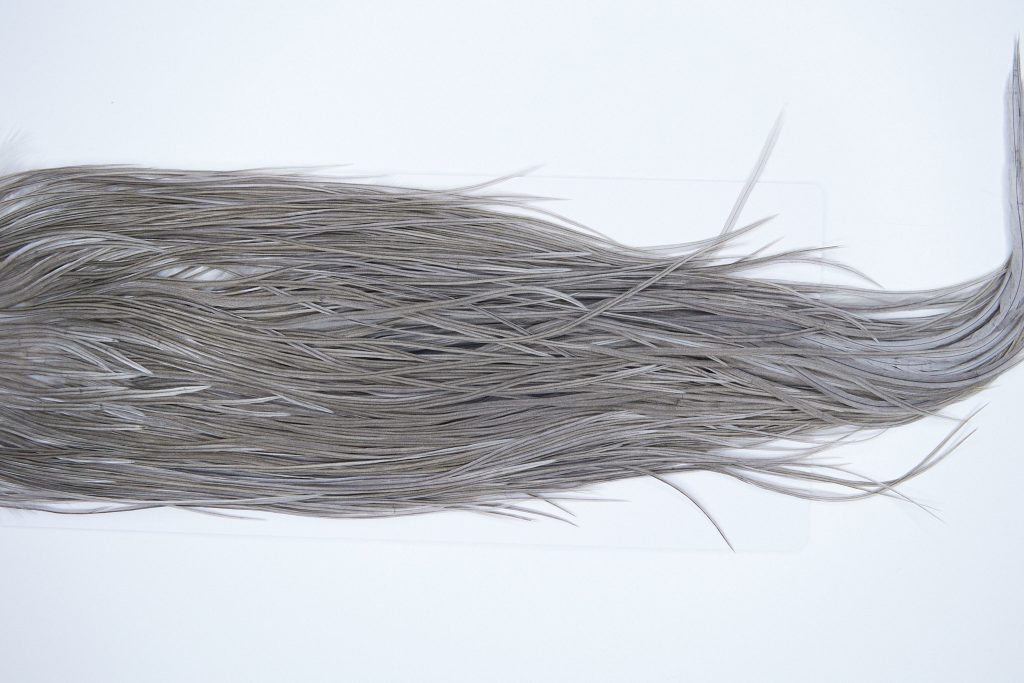 3429 Hebert Dry Fly Hackle, Bronze Grade Rooster Saddle Medium Grey Dun Ties Size 12-14