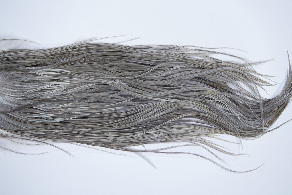 3432 Hebert Dry Fly Hackle, Bronze Grade Rooster Saddle Medium Grey Dun Ties Size 10-12