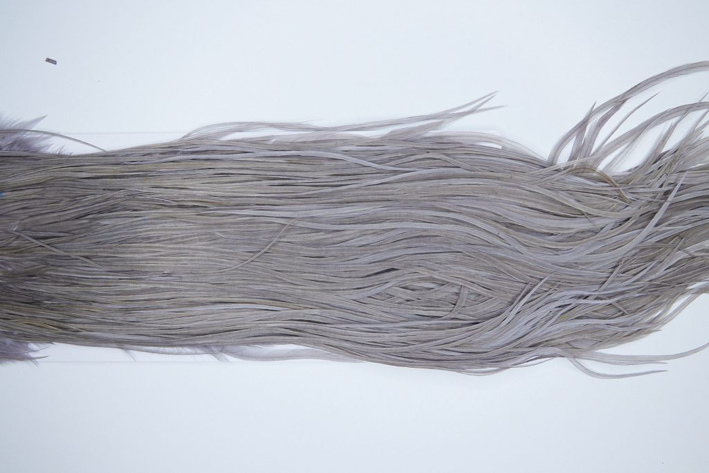 3447 Hebert Dry Fly Hackle, Gold Grade Rooster Saddle Medium Grey Dun Ties Size 10-12