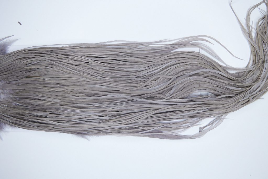 3448 Hebert Dry Fly Hackle, Gold Grade Rooster Saddle Medium Grey Dun Ties Size 12-16