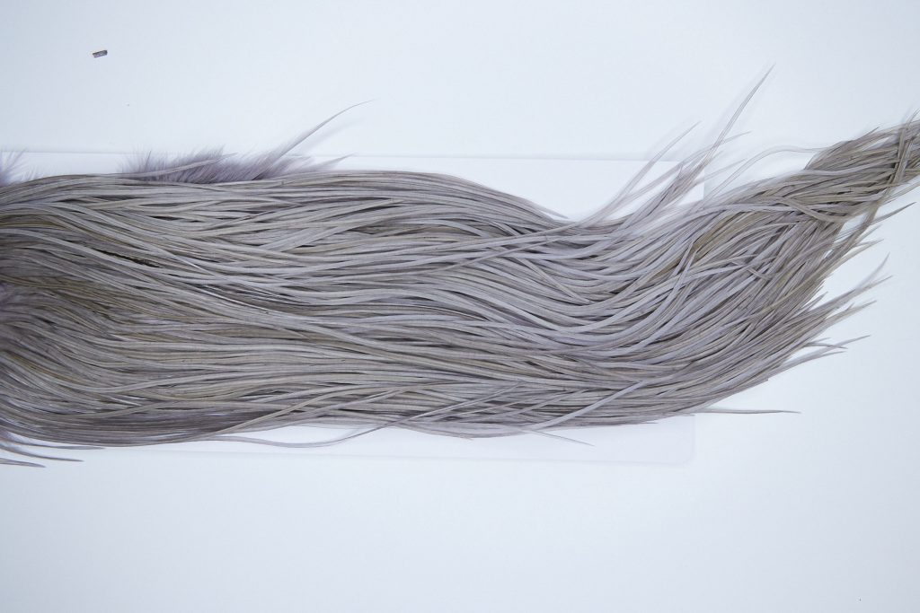 3449 Hebert Dry Fly Hackle, Gold Grade Rooster Saddle Medium Grey Dun Ties Size 12-14