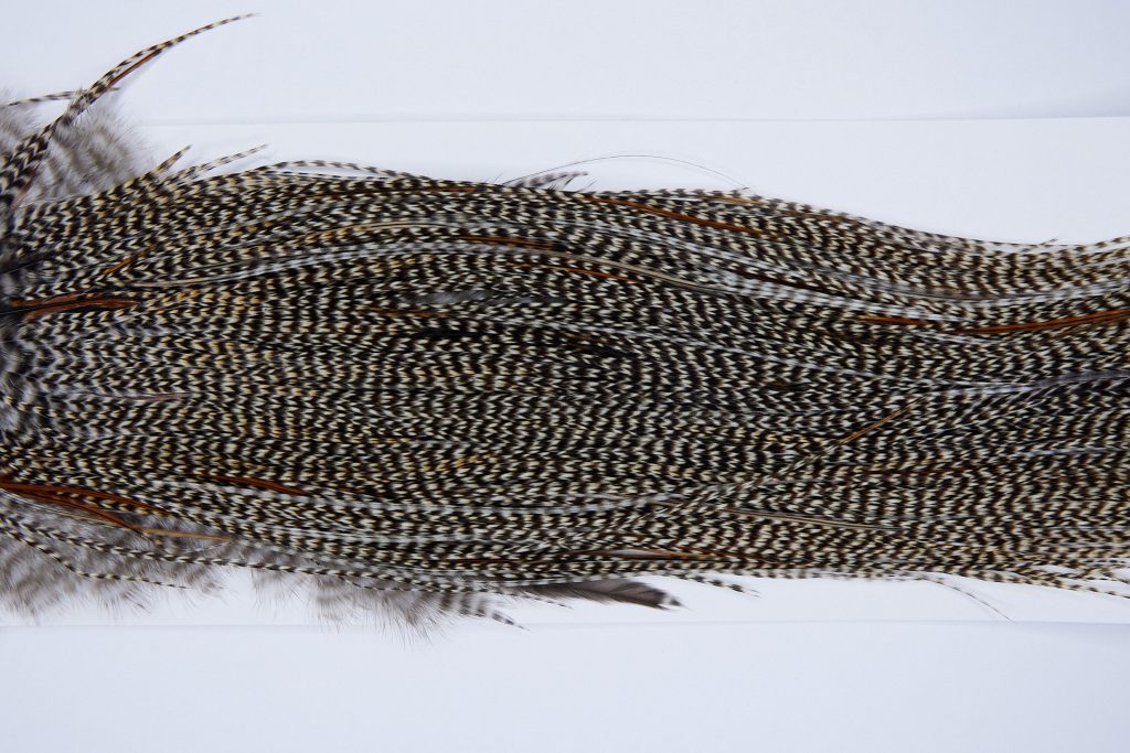 1949 Heritage Dry Fly Hackle, 2 Grade Rooster Saddle Grizzly Variant Ties Size 14-18