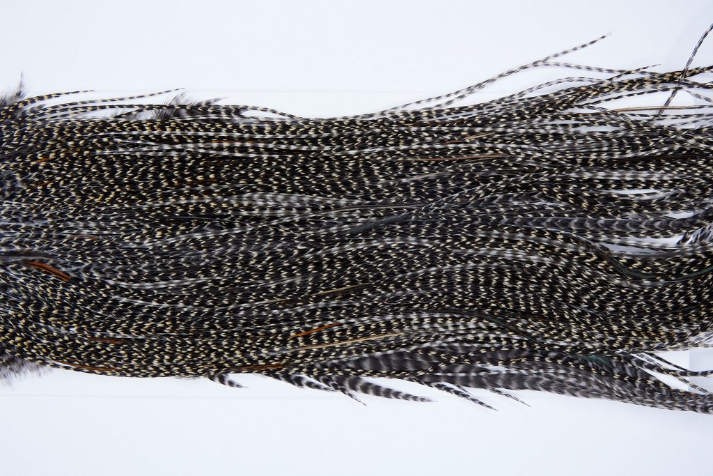 1950 Heritage Dry Fly Hackle, 2 Grade Rooster Saddle Grizzly Variant Ties Size 14-16