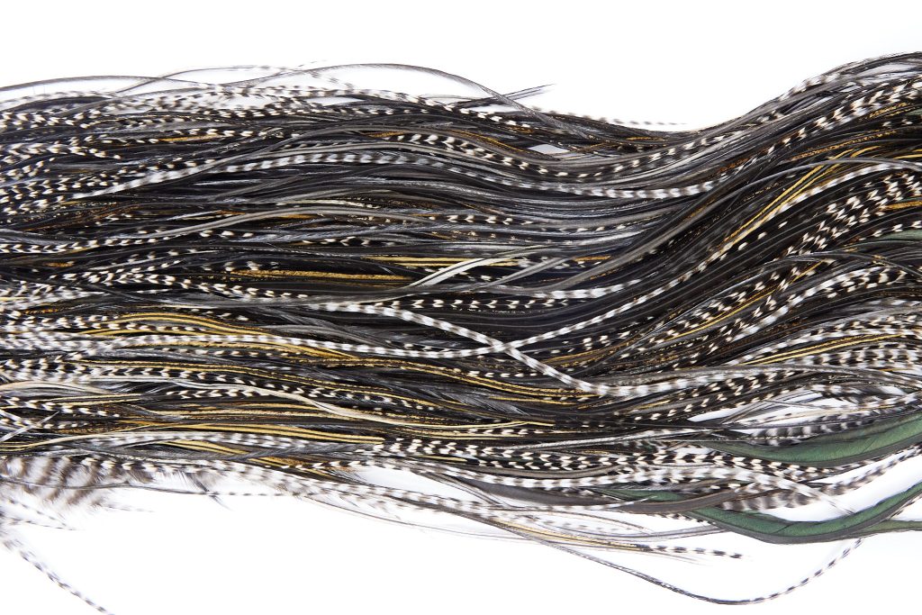 1956 Heritage Dry Fly Hackle, 2 Grade Rooster Saddle Grizzly Variant Ties Size 14-16